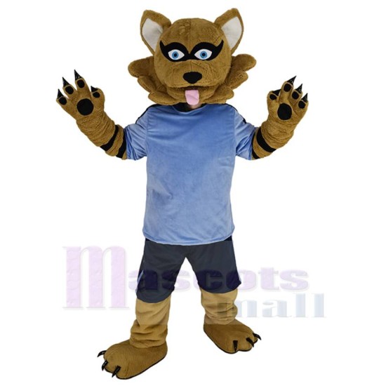 brun Raton laveur Costume de mascotte Animal en maillot bleu