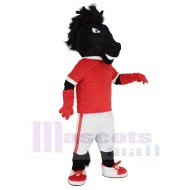 Cheval noir Costume de mascotte en maillot rouge Animal
