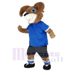 Bélier brun Costume de mascotte Animal avec T-shirt bleu