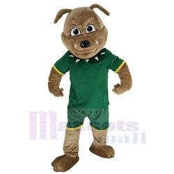 Power Muscles Bulldog Mascot Costume Animal in Green Jersey