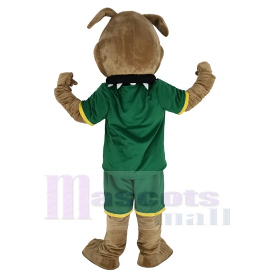 Power Muscles Bulldog Mascot Costume Animal in Green Jersey