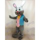 Lièvre de lapin gris de Pâques en gilet bleu Mascotte Costume