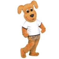 Cute Brown Dog Smiling Mascot Costume in White T-shirt