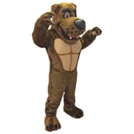 Content Costume de mascotte de chien de puissance marron foncé avec muscle