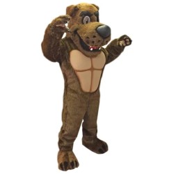 Happy Dark Brown Power Dog Mascot Costume with Muscle