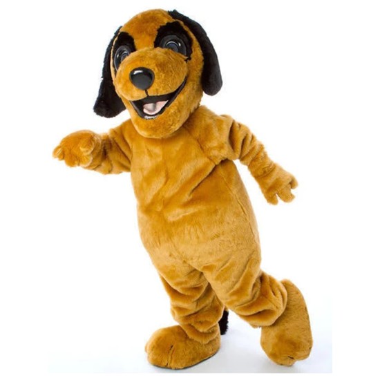 Happy Smiling Yellow Dog Mascot Costume with Black Ears