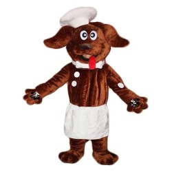 Smiling Dark Brown Chef Dog Mascot Costume with Cook Hat