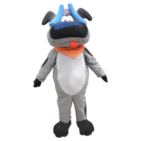 Funny Gray Dog Mascot Costume with Orange Bibs