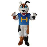 Black and White Mitt Dog Mascot Costume in Blue Jersey