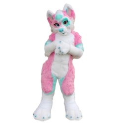 Pink and Blue Husky Dog Fursuit Fur Mascot Costume