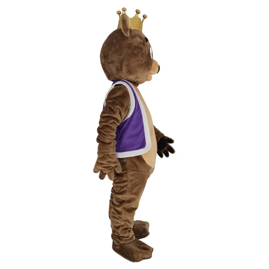 King Billy Bob Bear with Purple Vest Mascot Costume