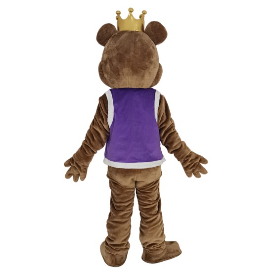 King Billy Bob Bear with Purple Vest Mascot Costume