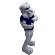 Bulldog in Dark Blue Vest Mascot Costume