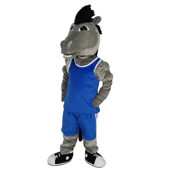 Grey Mustang in Royal Blue Jersey Mascot Costume Animal