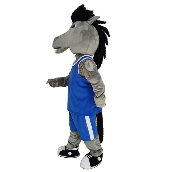 Grey Mustang in Royal Blue Jersey Mascot Costume Animal