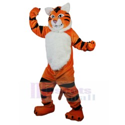 Grave Orange Tiger Mascot Costume with White Fur Animal