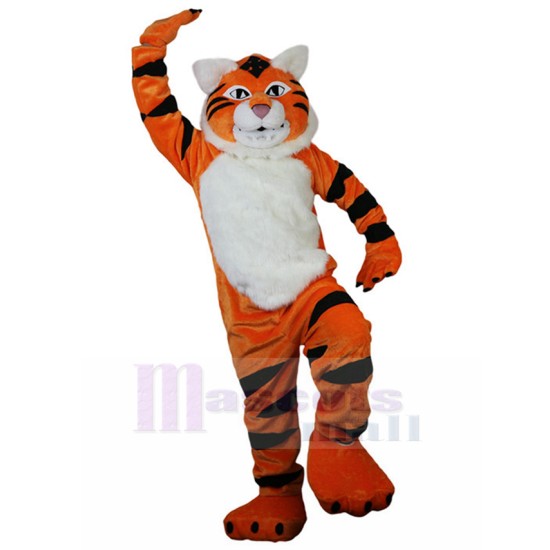 Grave Orange Tiger Mascot Costume with White Fur Animal