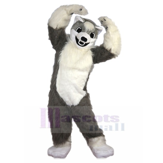 Furry Grey and White Wolf Husky Dog Mascot Costume Animal