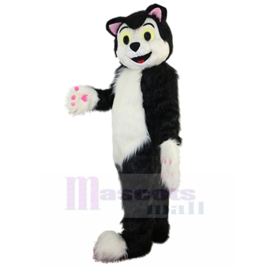 Likable Black And White Cat Mascot Costume with Long Fur Animal