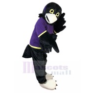 Black Eagle Mascot Costume in Purple Shirt Animal