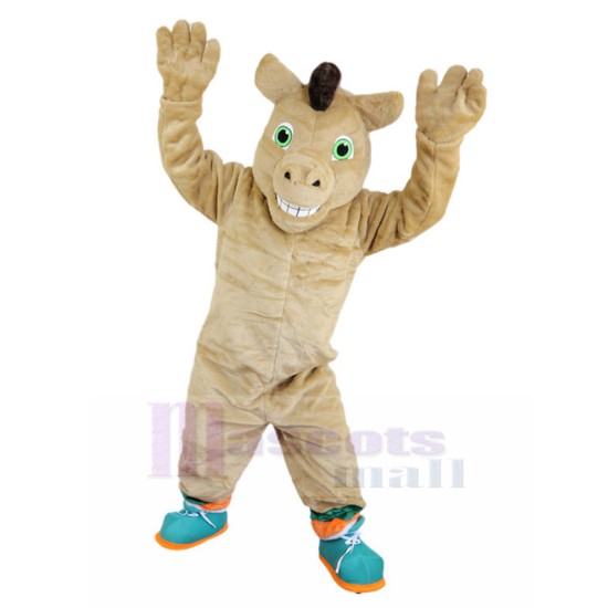 Grinning Khaki Horse Mascot Costume Animal