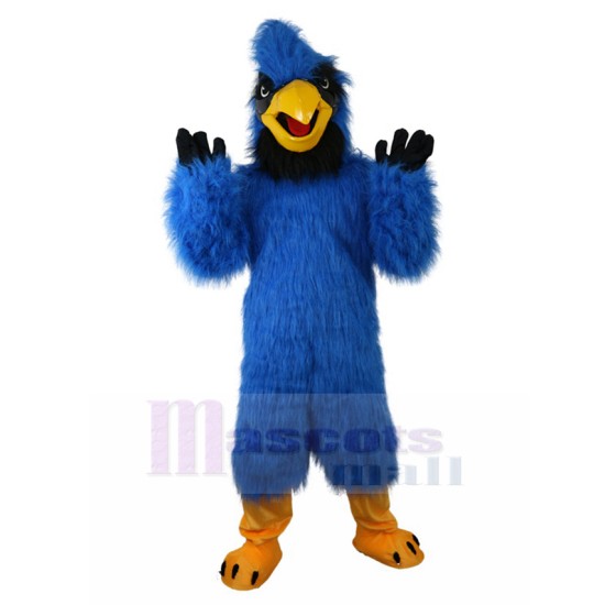 Furry Blue Eagle Mascot Costume with Black Face Animal