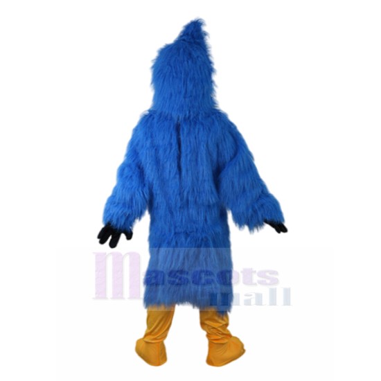 Furry Blue Eagle Mascot Costume with Black Face Animal