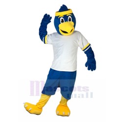 Sport Blue Bird Mascot Costume in White T-shirt Animal