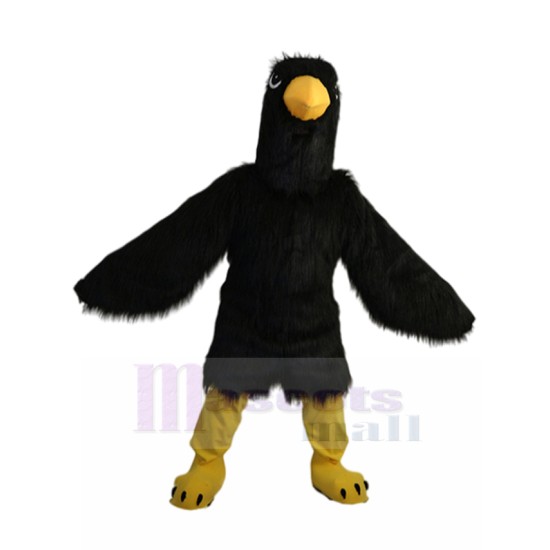 Thoughtful Black Eagle Mascot Costume with Long Fur Animal