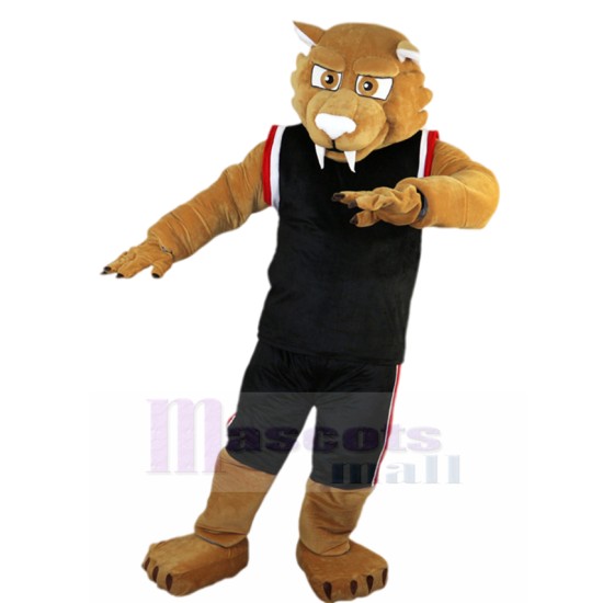 Powerful Brown Leopard Mascot Costume in Black Jersey Animal