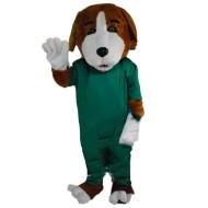 Costume de mascotte de chien beagle marron et blanc avec animal de robe chirurgicale