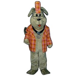 Costume de mascotte de chien inspecteur en costume d'animal écossais orange