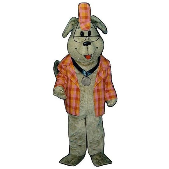 Inspector Dog Mascot Costume in Orange Scottish Pattern Suit Animal