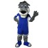 Gray Dog Mascot Costume in Blue Sport Suit Animal