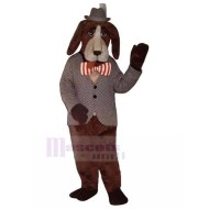 Dark Brown Gentleman Dog with Bow Tie Mascot Costume In Suit Animal