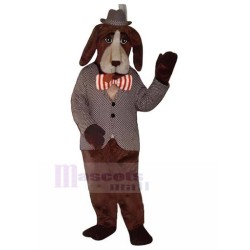 Dark Brown Gentleman Dog with Bow Tie Mascot Costume In Suit Animal