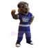 Hairy Brown Dog Mascot Costume in Sapphire Sports Suit Animal