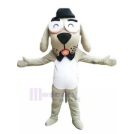 Amiable Gentleman Dog Mascot Costume with Black Bow Tie Animal