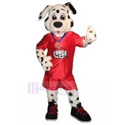 Strict Soccer Referee Dog Mascot Costume in Red Jersey Animal