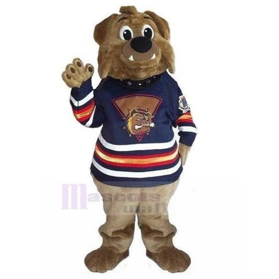 Kind Brown British Bulldog Mascot Costume in Cultural Shirt Animal