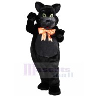 Cute Black Cat Mascot Costume with Orange Bow Tie Animal