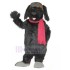 Furry Black Pilot Dog Mascot Costume with Red Scarf Animal