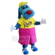 Casual Long-eared Blue Dog Mascot Costume with Big Red Nose Animal