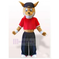 Smiling Brown Doberman Dog Mascot Costume in Sportswear Animal