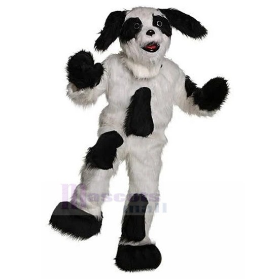 Long-eared White and Black Dog Mascot Costume with Black Spots Animal