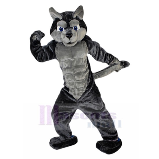 Muscled Grey Wolf Mascot Costume Animal