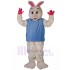 White Rabbit Mascot Costume in Blue Shirt Animal