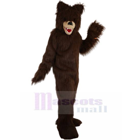 Unruly Brown Bear Mascot Costume with Long Hair Animal