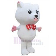 White Cat Mascot Costume with Red and White Bow Tie Animal