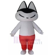 Squinted Cat Mascot Costume in Red Pants Animal